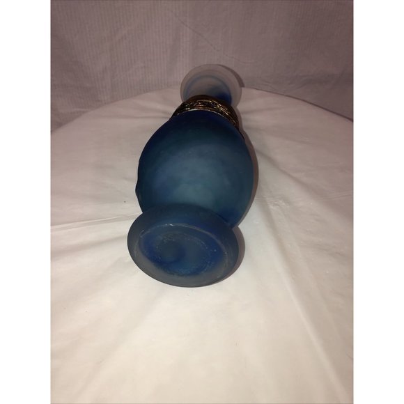 Handmade Art Glass Vase Coated Metal Blue - Picture 9 of 9